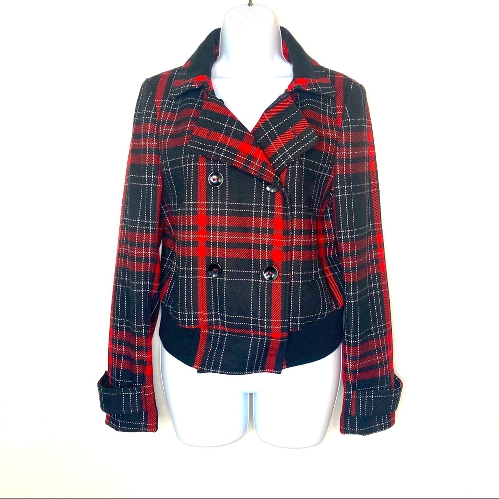 Express Jacket Plaid Wool Blend Black Red -‎ M